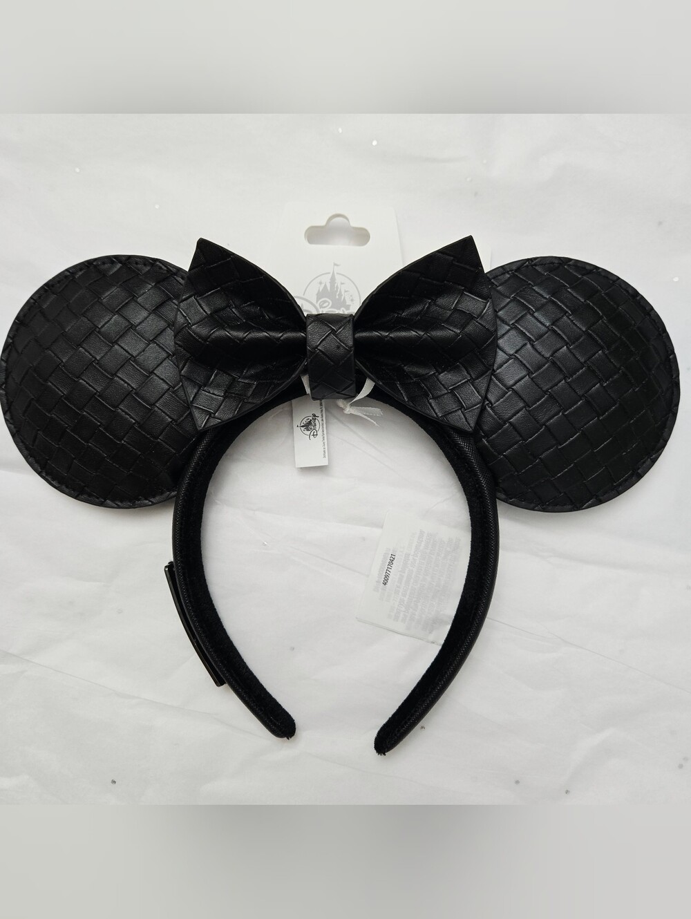 DisneyParks Loungefly Black Woven Removable Bow Minnie Mouse Ear Headband NWT